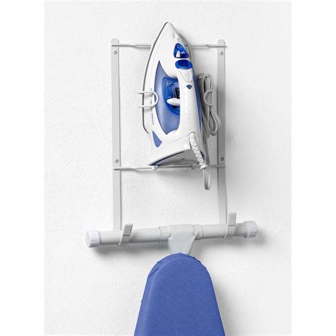 Moree Ironing Board Hanger Wall Mount - Laundry Room Iron and Ironing Board Holder with Large Storage Wooden Base Basket and Removable Hooks (Black) 7,713. . Wall mount ironing board hanger